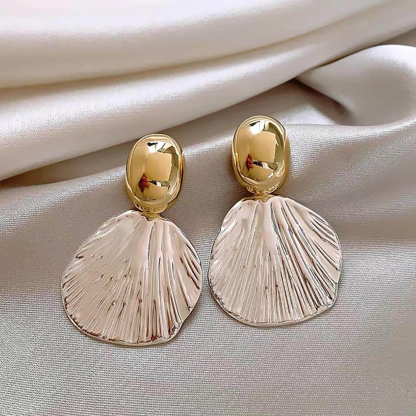 Textured Metal Shell Earrings