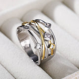 Hollow Out Silver Gold Plated Cubic Zirconia Ring