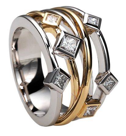 Hollow Out Silver Gold Plated Cubic Zirconia Ring
