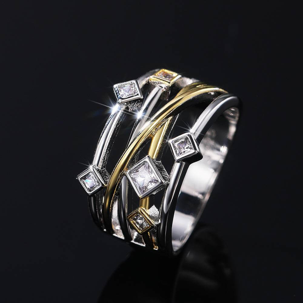 Hollow Out Silver Gold Plated Cubic Zirconia Ring