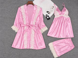 Bridal Silk Gown 3 Piece Set - Pink