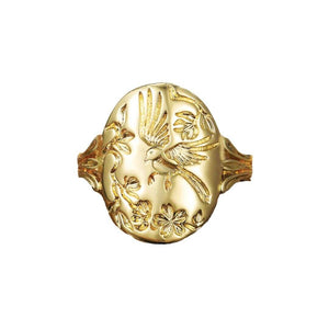 Lady Birds Tree Carved Wide Gold Retro Rings