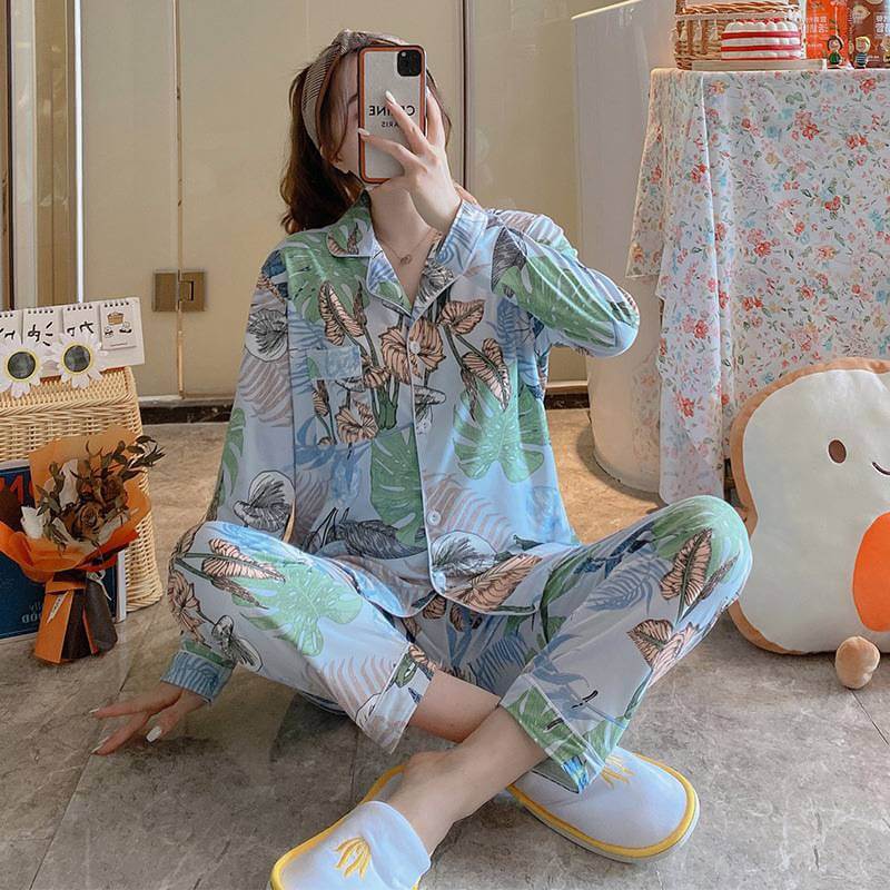 Floral Ladies Pajama Set - Light Blue