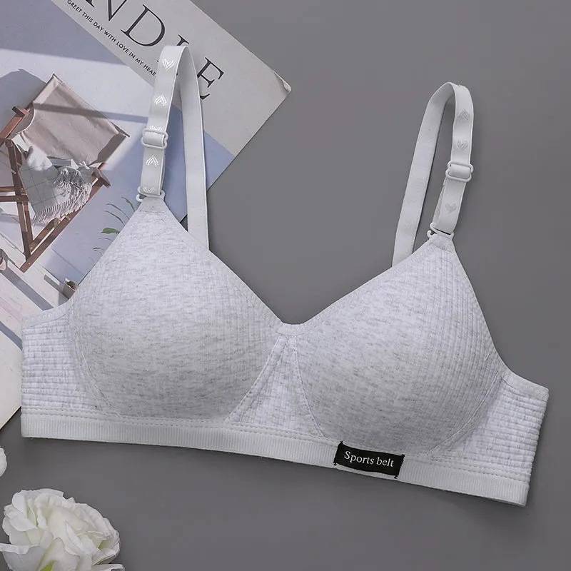 Cotton Bralette Seamless Bra - Light Gray