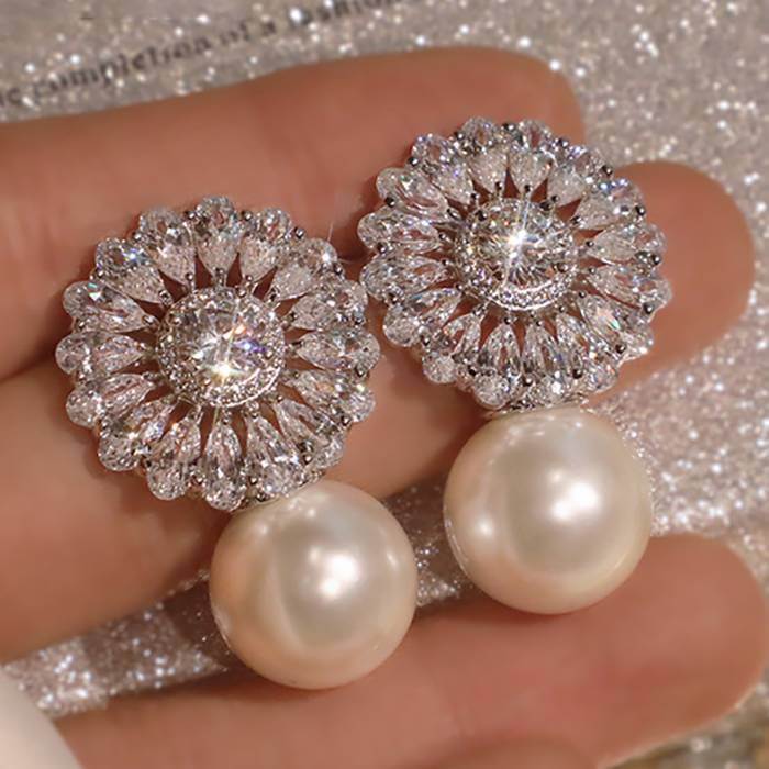 Luxury Sparkling CZ Pearl Earrings