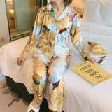 Floral Ladies Pajama Set - Mustard