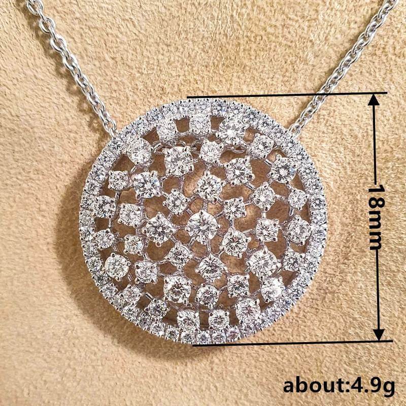 Mesh Round Circle 925 Silver Plated Cubic Zirconia Necklace