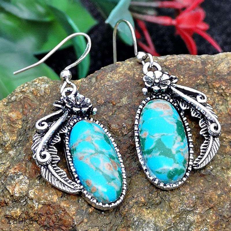Retro Leaf Turquoise Earrings