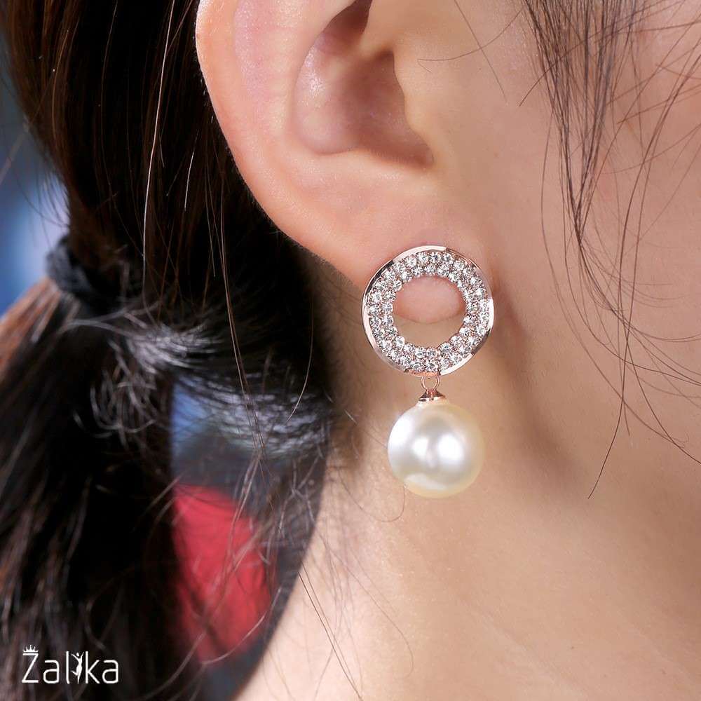 Pearl Round Zircon Earrings