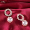 Pearl Round Zircon Earrings