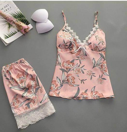 Silk Floral 2 Piece Net Wear - Pink