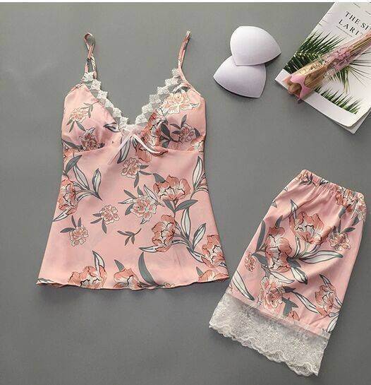 Silk Floral 2 Piece Net Wear - Pink