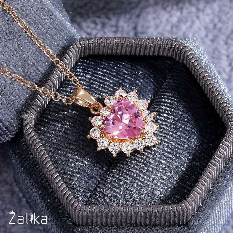 Pink Crystal Heart Shape Pendant Necklace