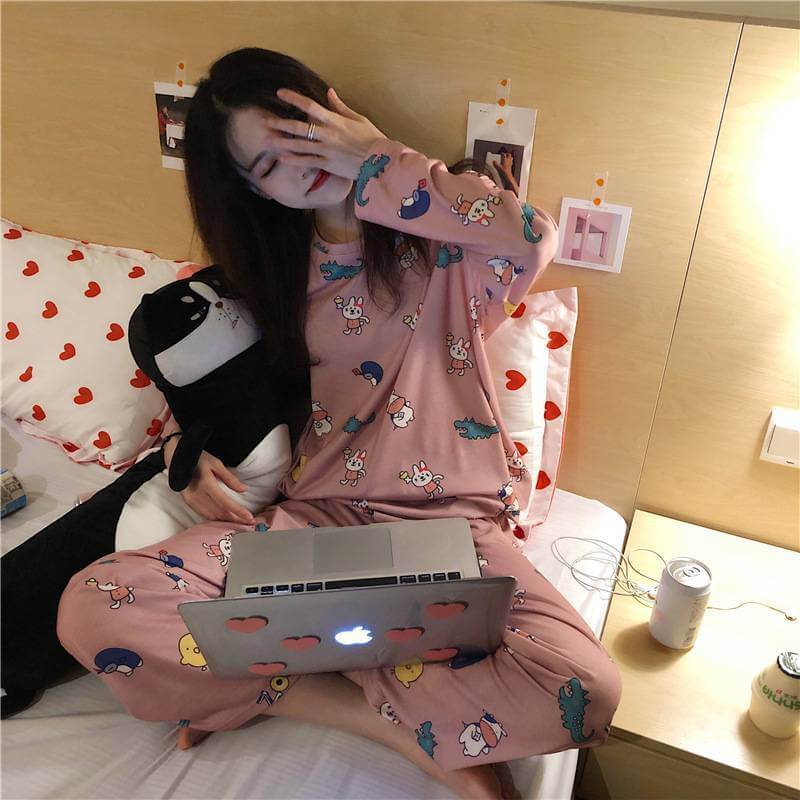 Girls Comfortable Cotton 2 pc Night Wear - Pink Animal