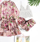 Silk Floral Gown 3 Piece Set - Pink