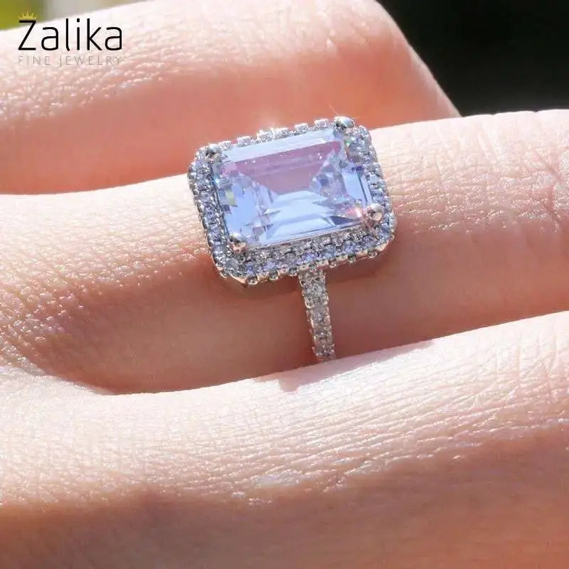 Princess Cut Solitaire Silver Color Ring