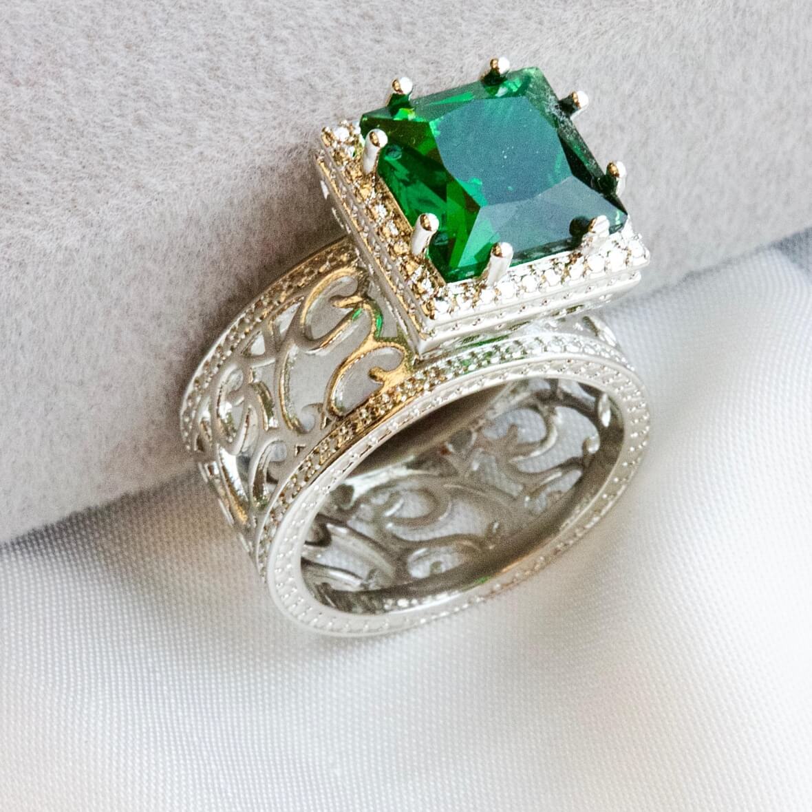 Square Green Crystal Ring