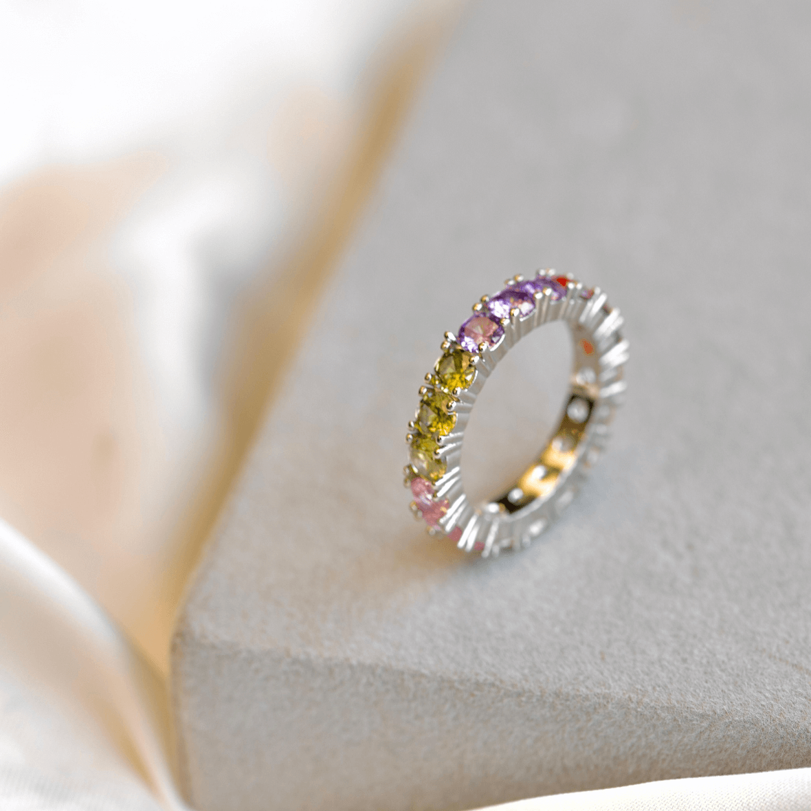Rainbow Diamond 925 Silver Plated Ring