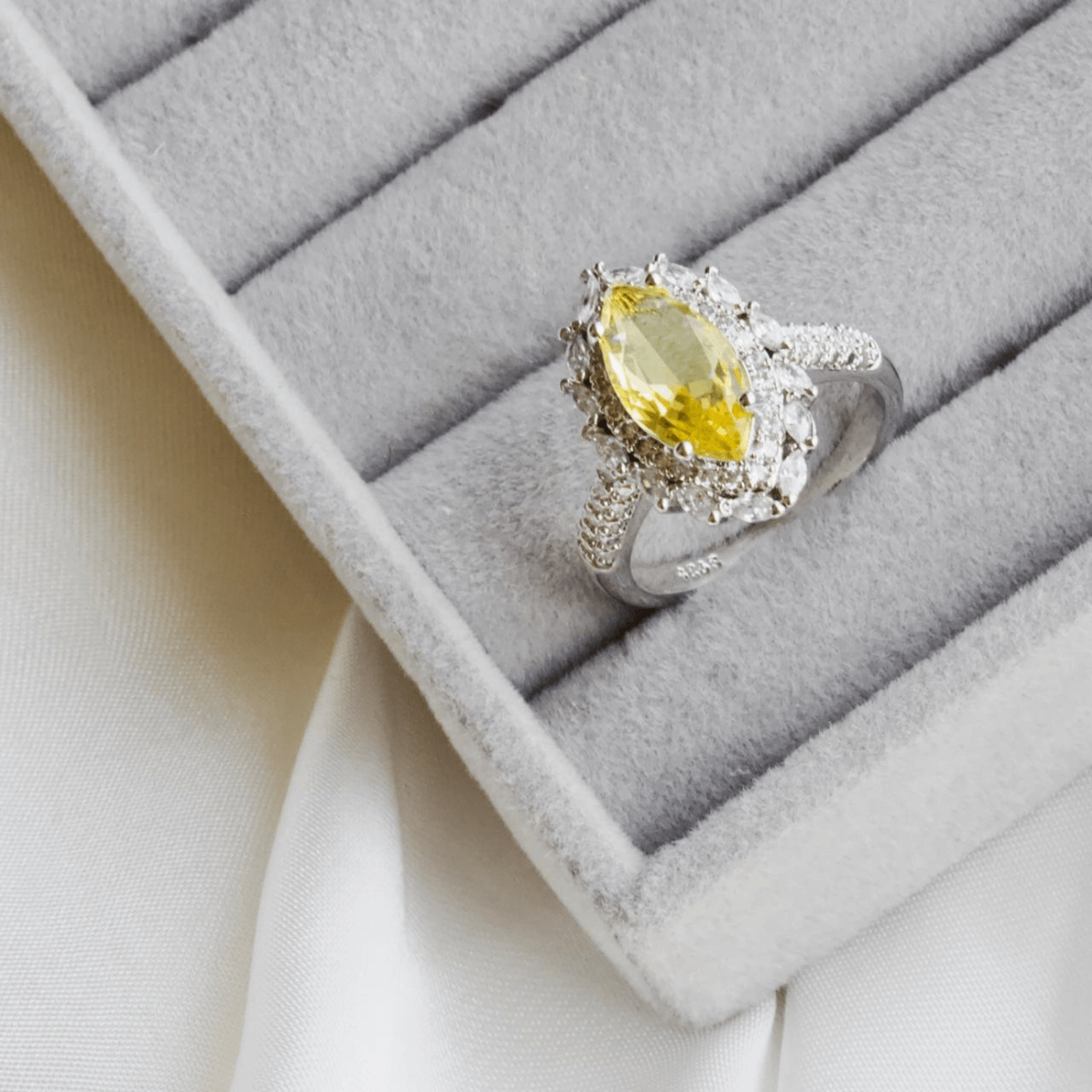 Big Yellow Marquise Cut 925 Silver Ring