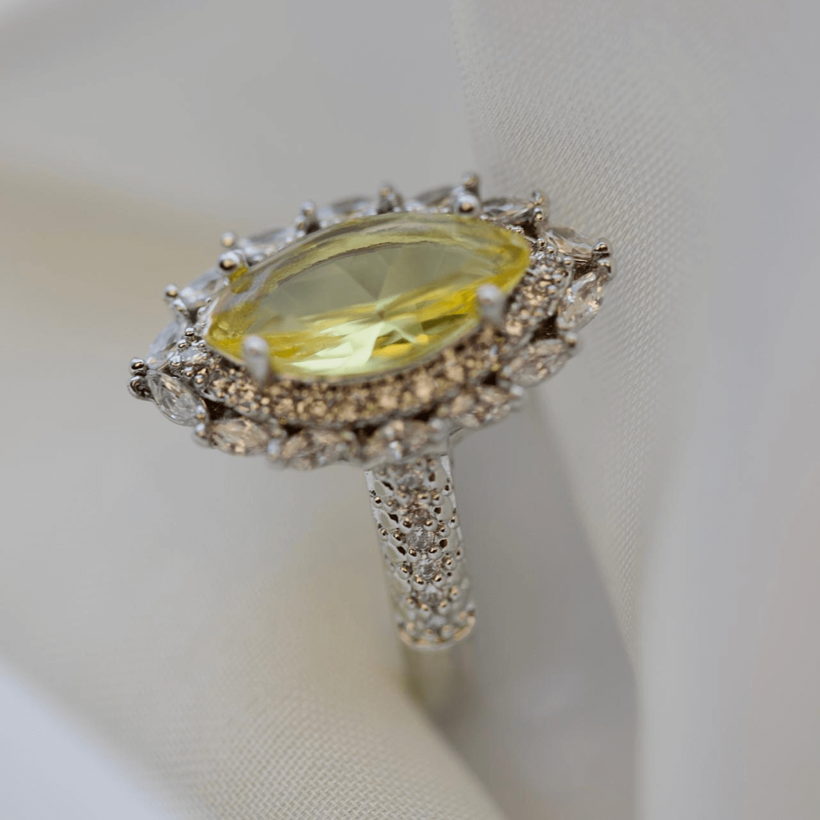 Big Yellow Marquise Cut 925 Silver Ring