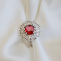 Sparkle Cushion Ruby Stone Silver Rings