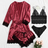 Bridal Silk 4 Piece Night Gown Set - Red