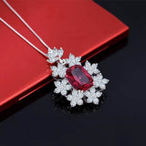 Red crystal Flower Shaped Chain Necklace