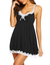 Romantic Baby Doll Lace Back 2 Piece Set - Black