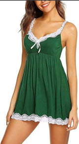 Romantic Baby Doll Lace Back 2 Piece Set - Green