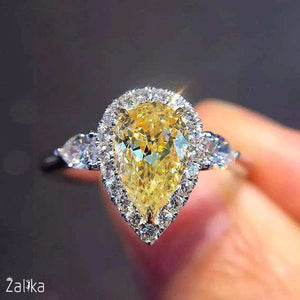 Royal Yellow Pear Water Drop Shiny Zircon Ring
