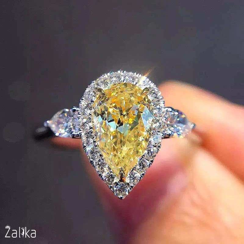 Royal Yellow Pear Water Drop Shiny Zircon Ring