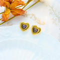 Heart-Shaped Black Stone Stud Earrings