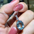 Sea Blue Crystal 925 Silver Plated Necklace