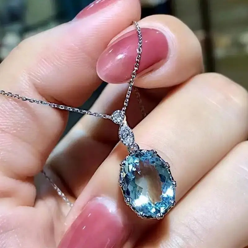 Sea Blue Crystal 925 Silver Plated Necklace