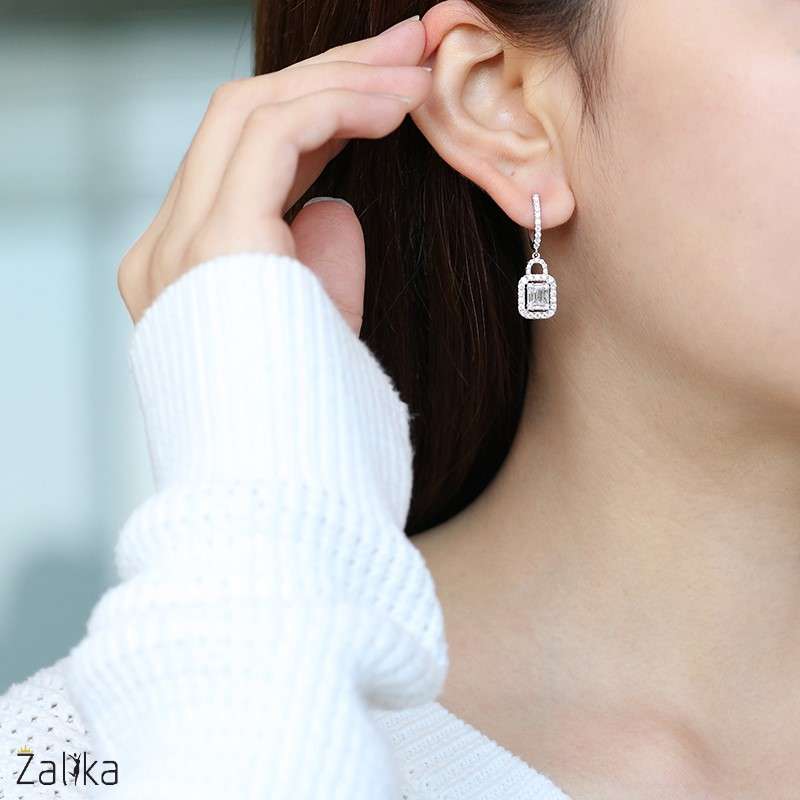 Silver Lock Zircon Earrings