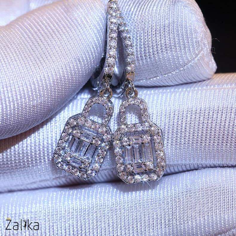 Silver Lock Zircon Earrings