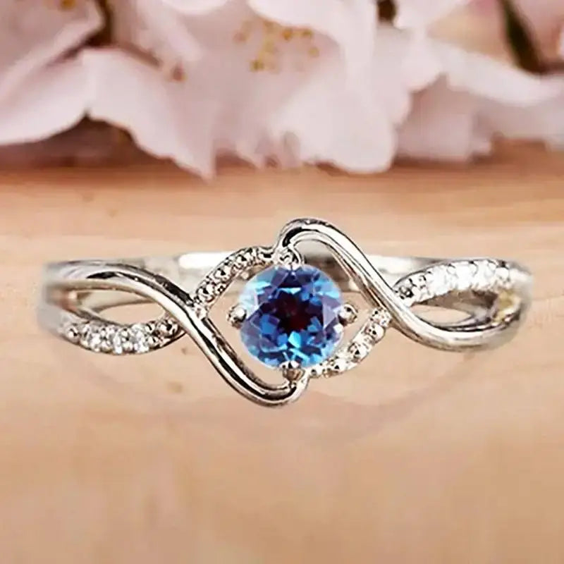 Silver Plated Blue Round Crystal Ring