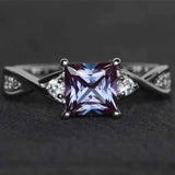 Silver Plated Blue Square Crystal Ring for Women