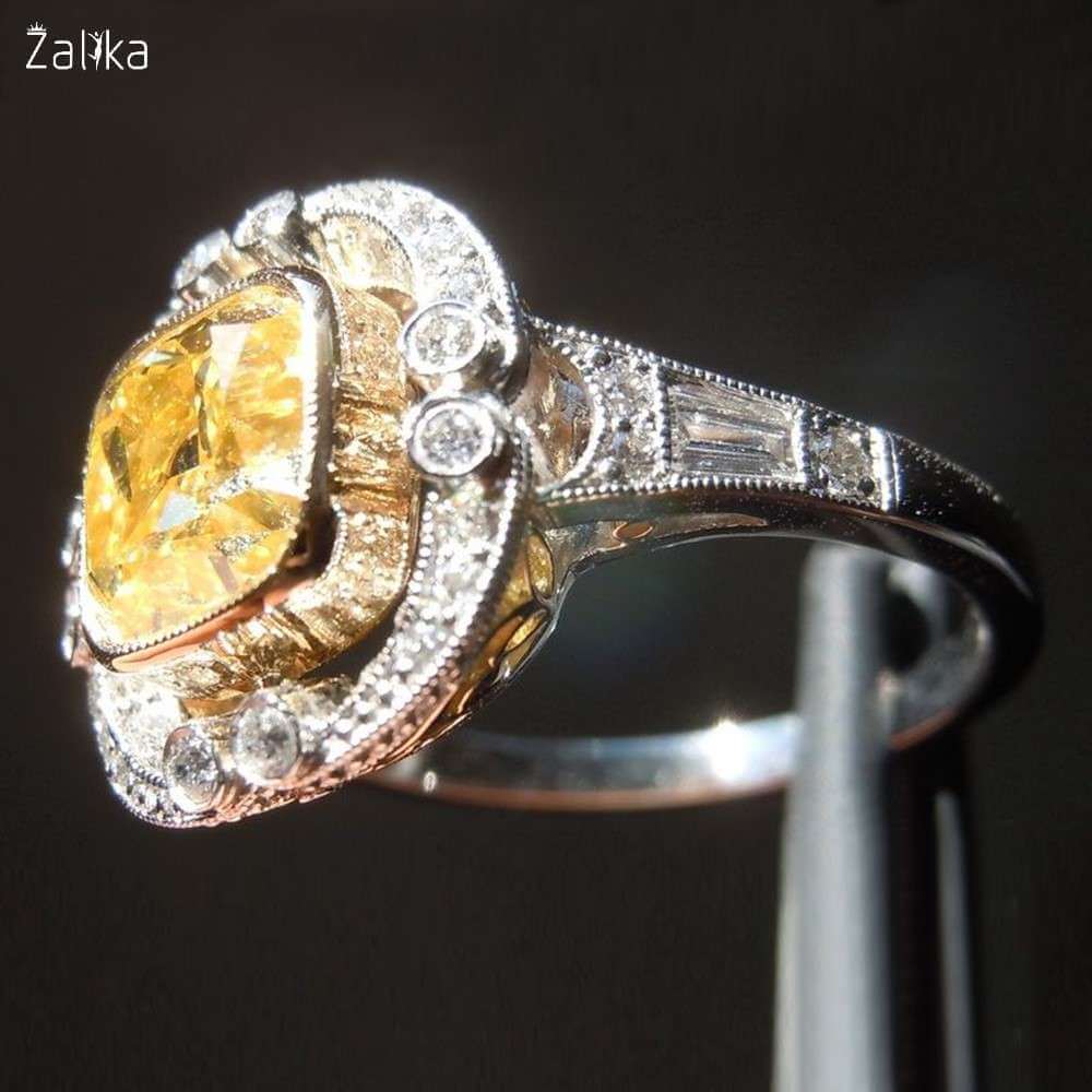 Silver Retro Carving Yellow Ring