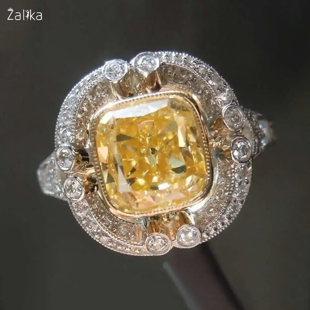 Silver Retro Carving Yellow Ring