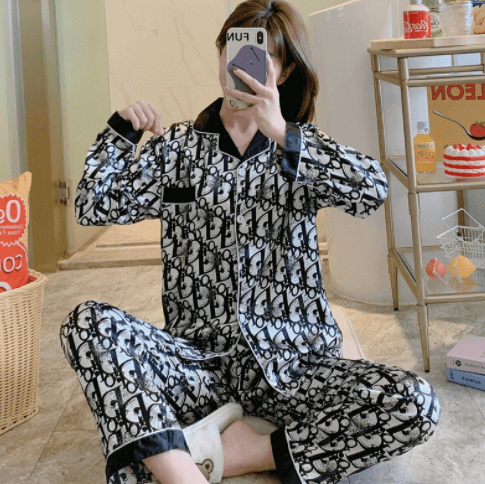 Fancy Silk Pajama Set - Black