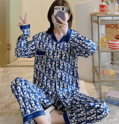 Fancy Silk Pajama Set - Blue