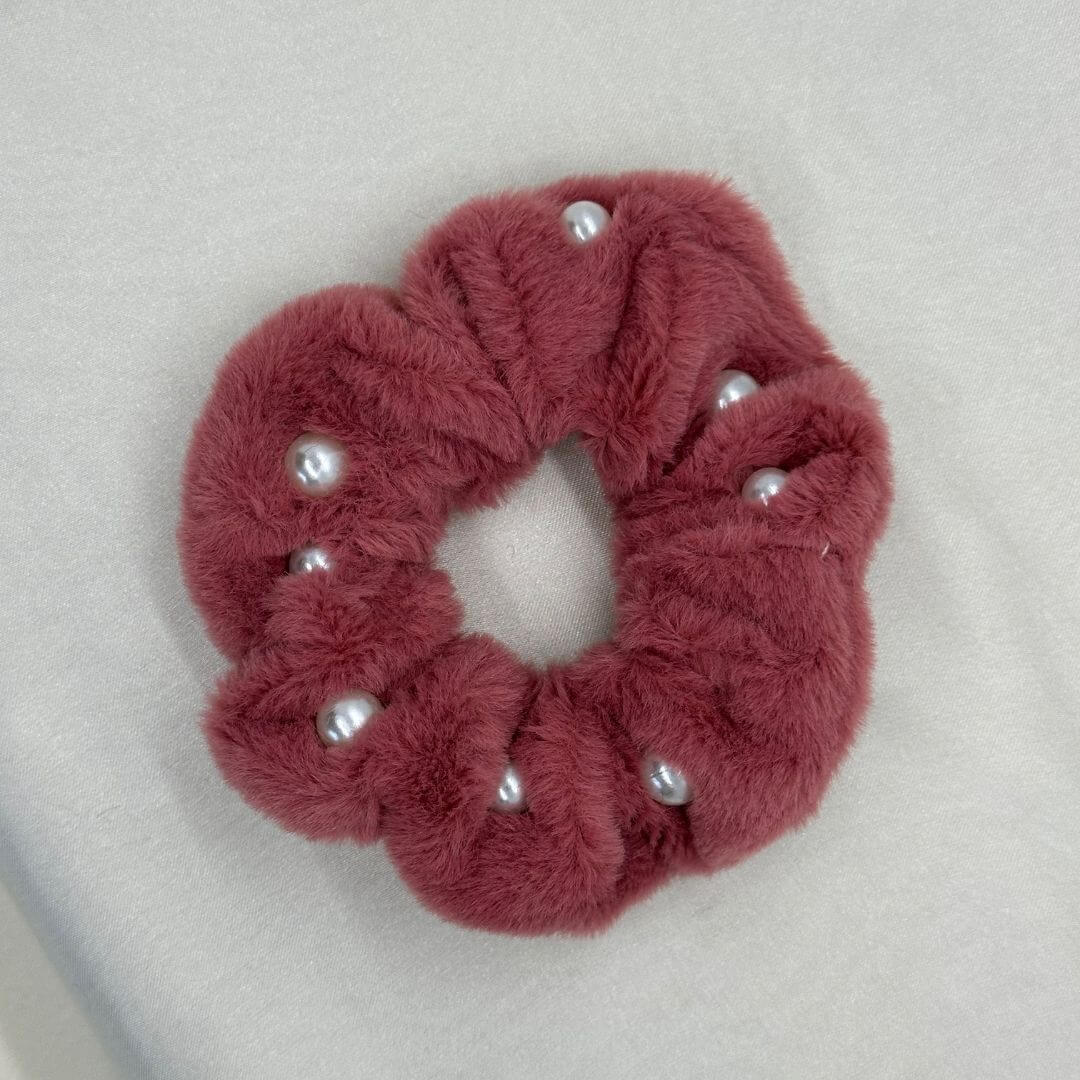 Soft Fur Pearl Hair Scrunchy
