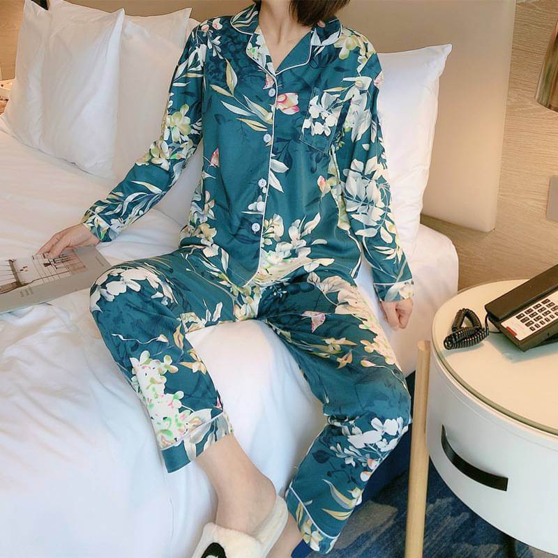 Floral Ladies Pajama Set - Teal