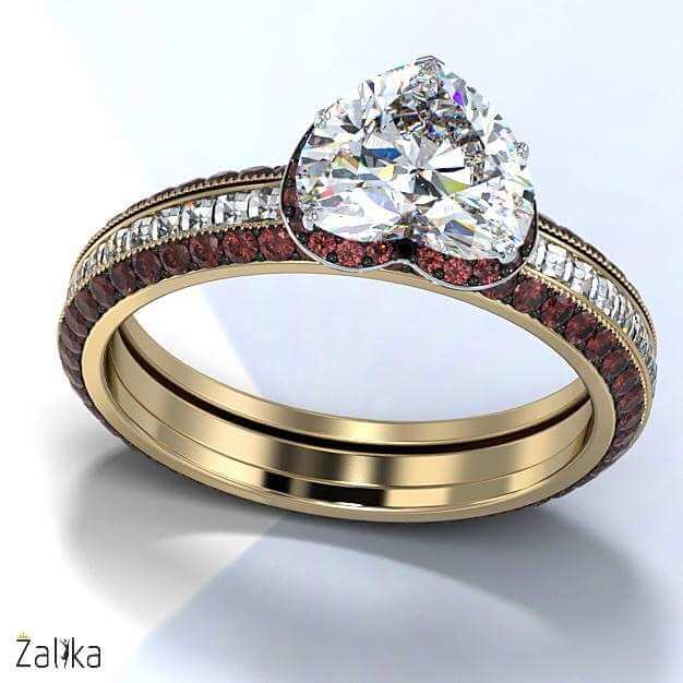 Two Color CZ Gold Heart Ring