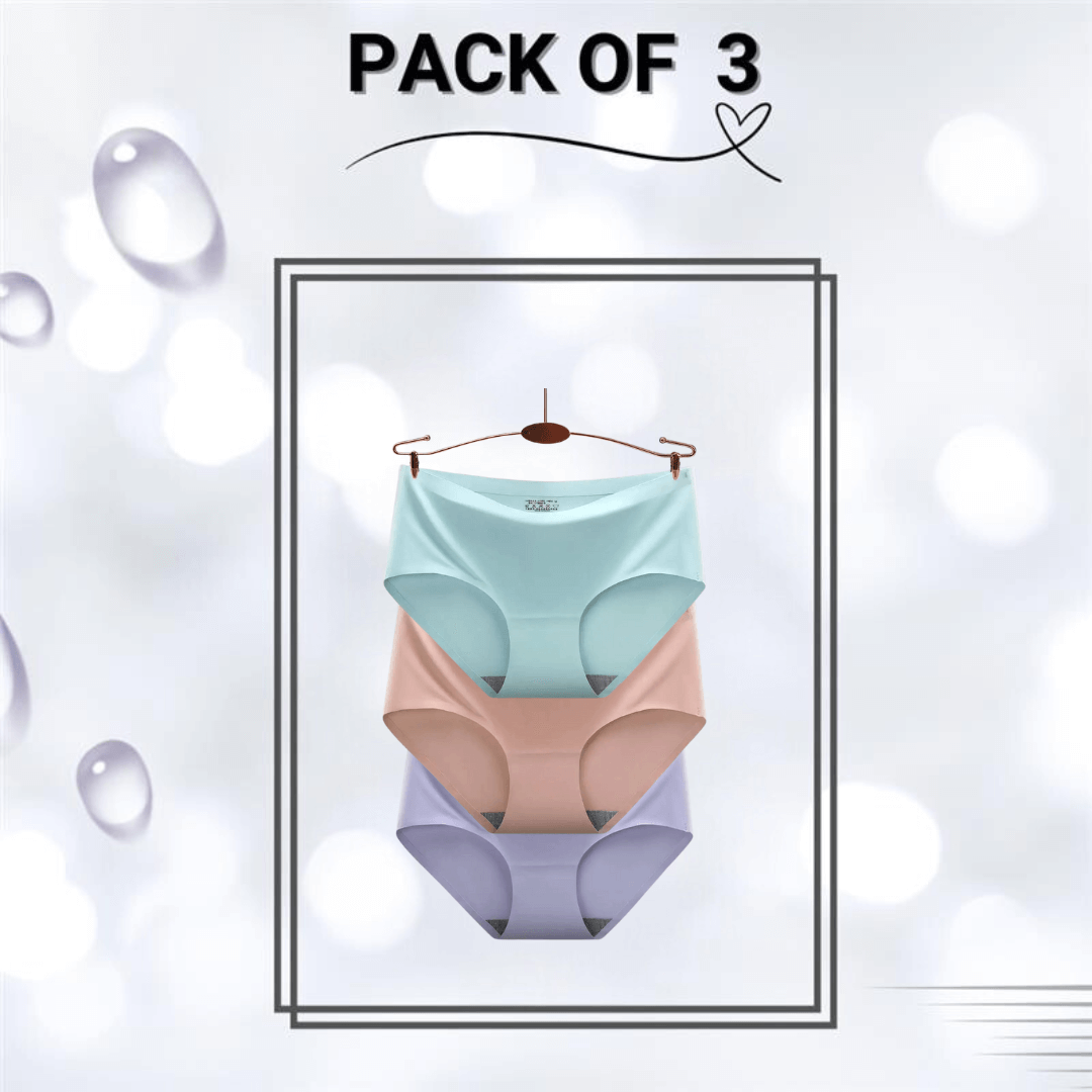 Seamless Ice Silk Panties Pack of 3 - XL (Peach, Sky Blue, Pinkish Brown)
