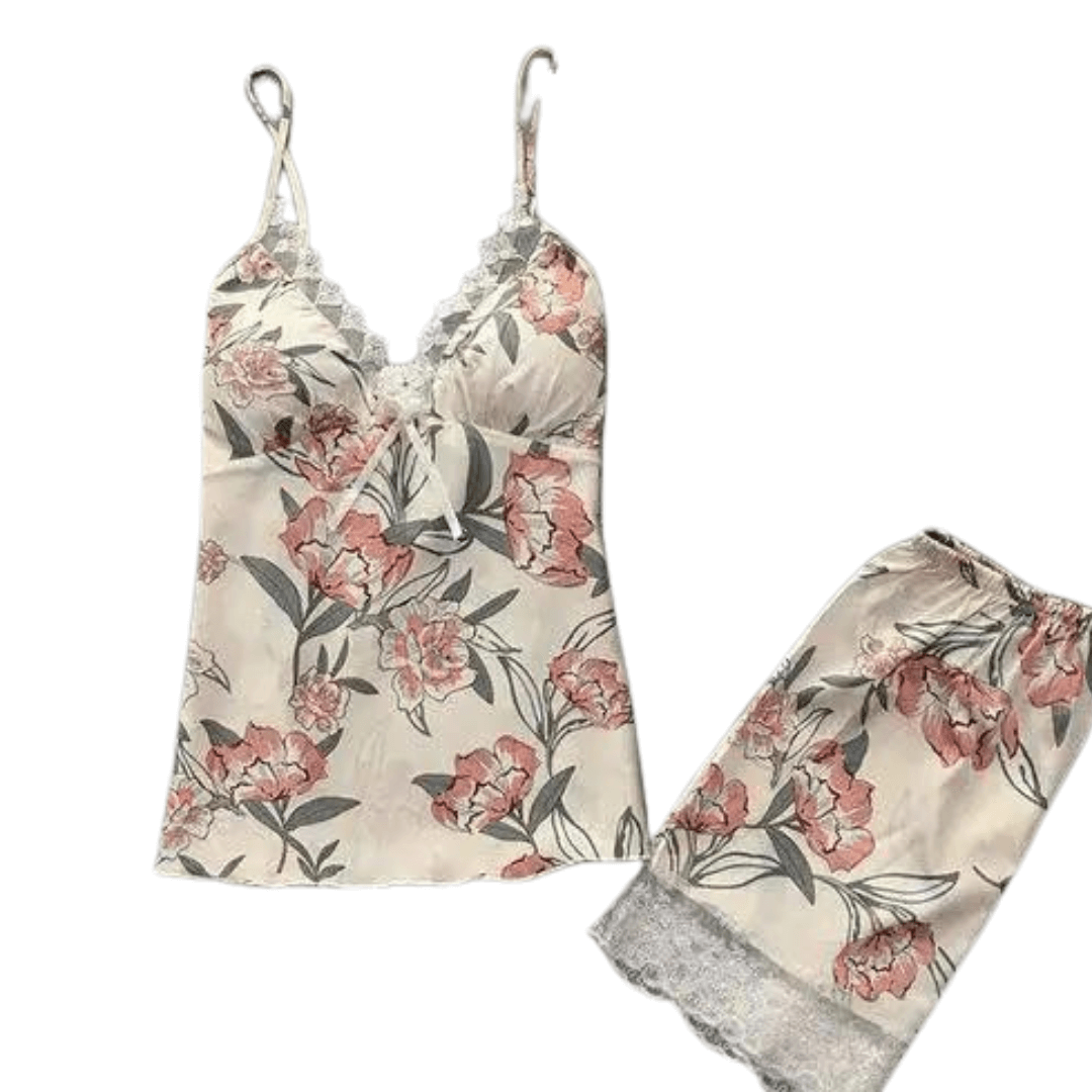 Silk Floral 2 Piece Net Wear - Gold