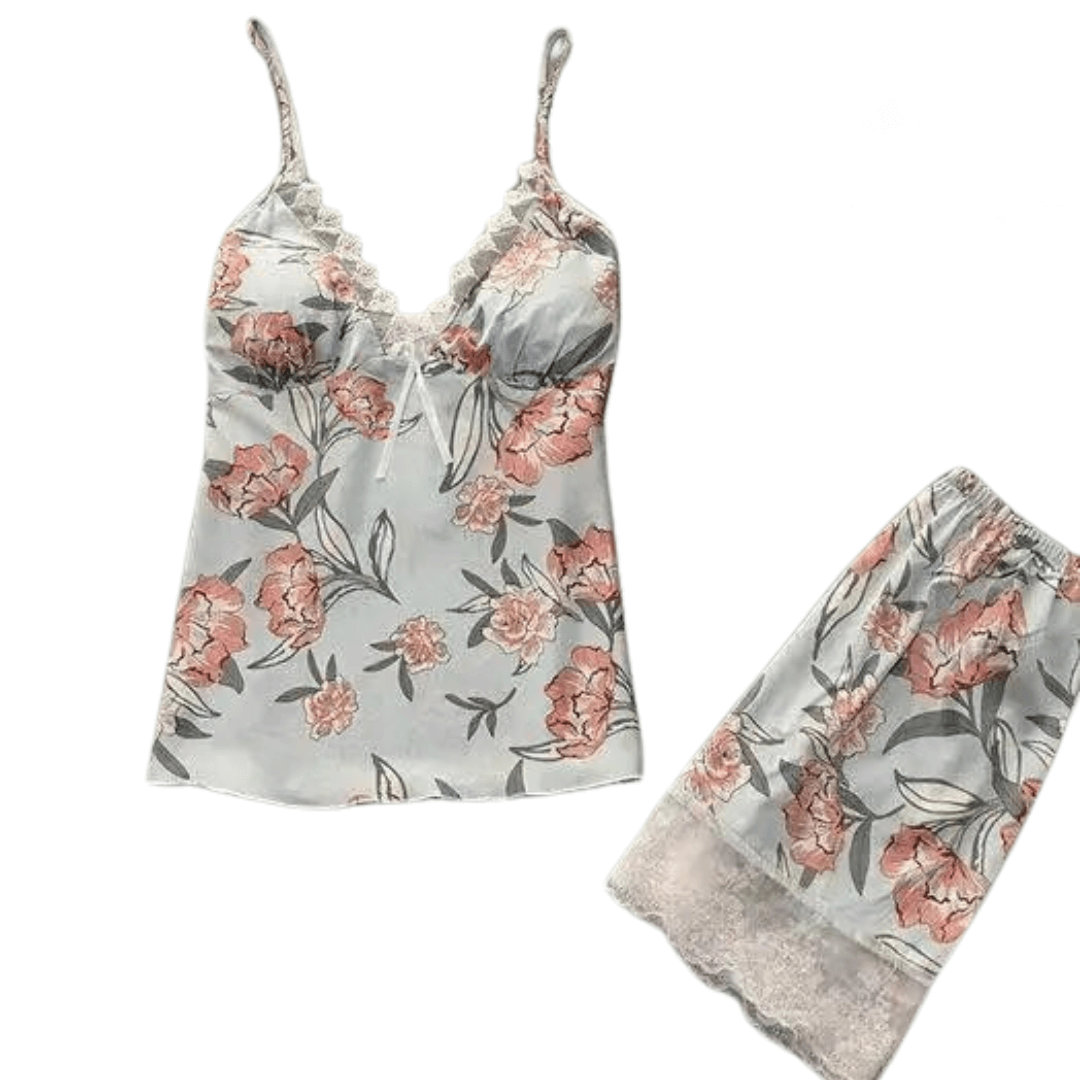 Silk Floral 2 Piece Net Wear - Green