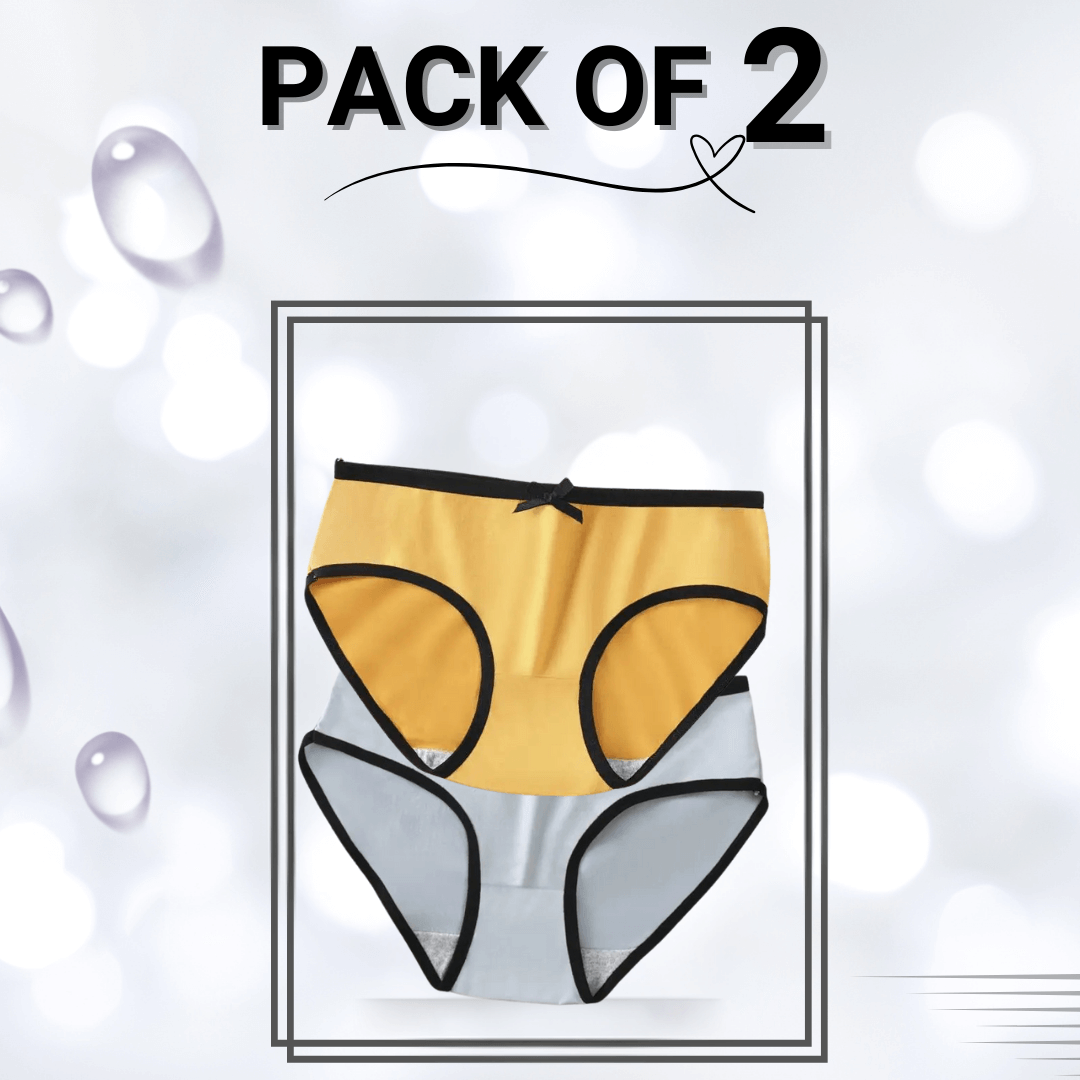 Cotton Panties Pack Of 2 (Medium) (Dark grey , Yellow)