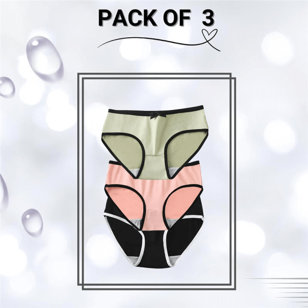 Cotton Panties Pack Of 3 (Black,Green,Peach)